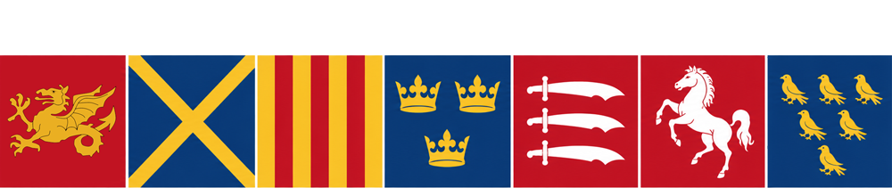 England - the Seven Kingdoms, Essex has swords, Wessex has a legless dragon